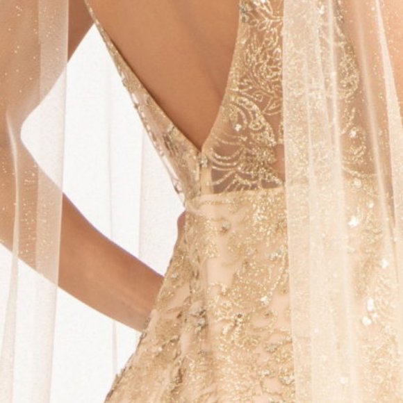 NEW LONG OFF THE SHOULDER SLEEVELESS SHEATH GOWN EMBROIDERED WITH GLITTER GL3047 - Picture 11 of 13